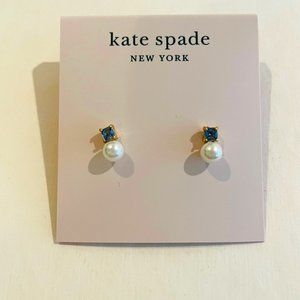 Kate Spade Earrings , sapphire blue, White Pearl, Gold stud, Little Gem
